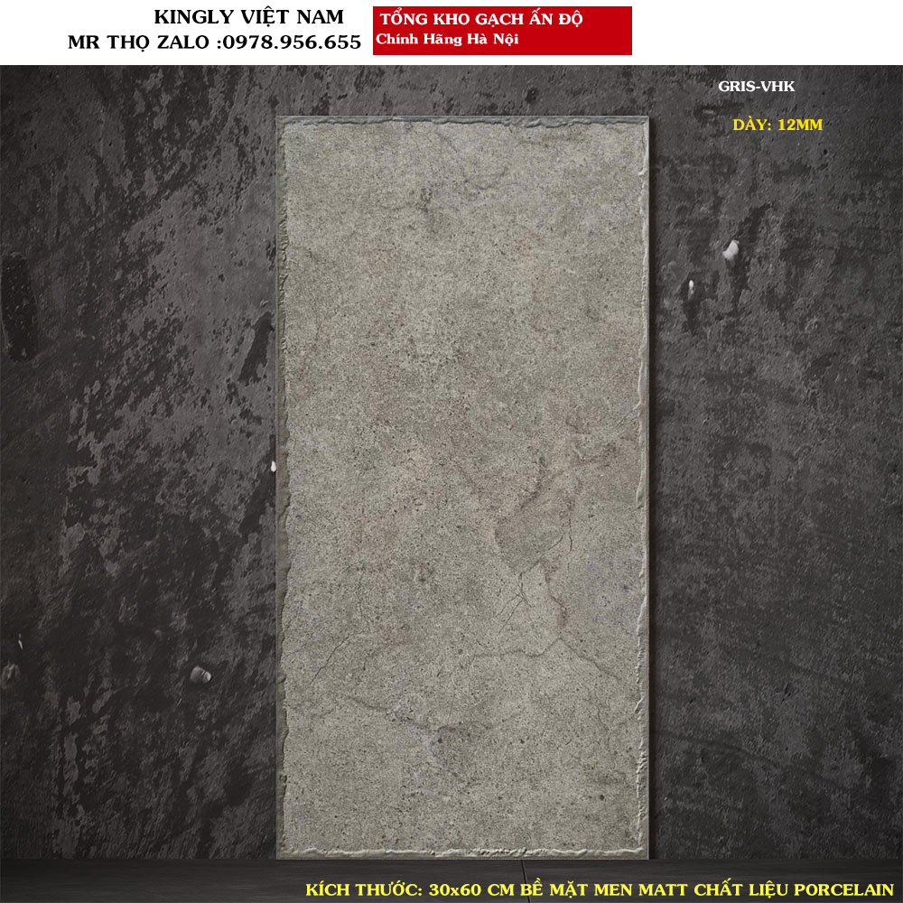 Gạch lát sân giả đá 30x60 ấn độ GRIS